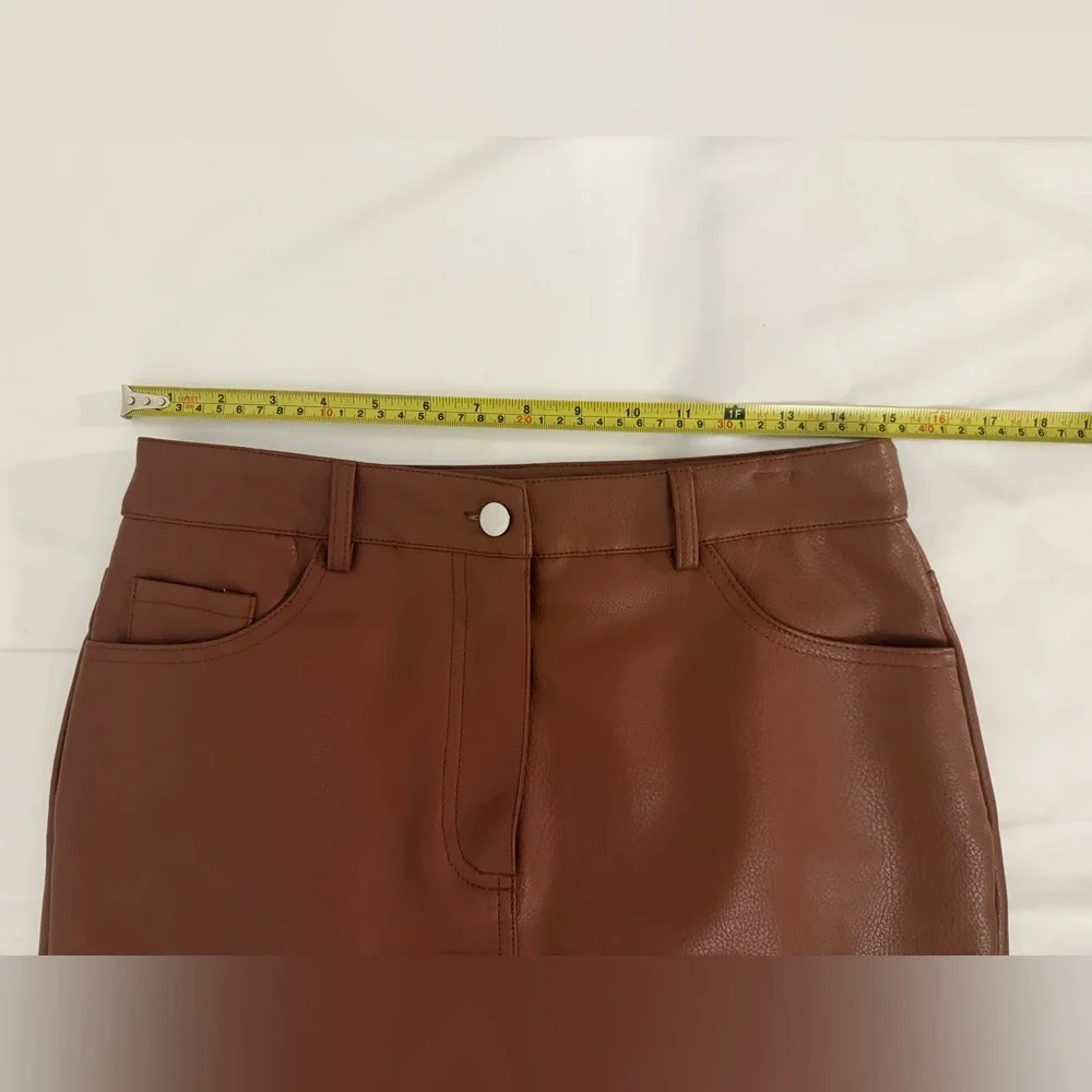 Chocolate Brown Vegan Leather Mini Skirt High Waisted Size L